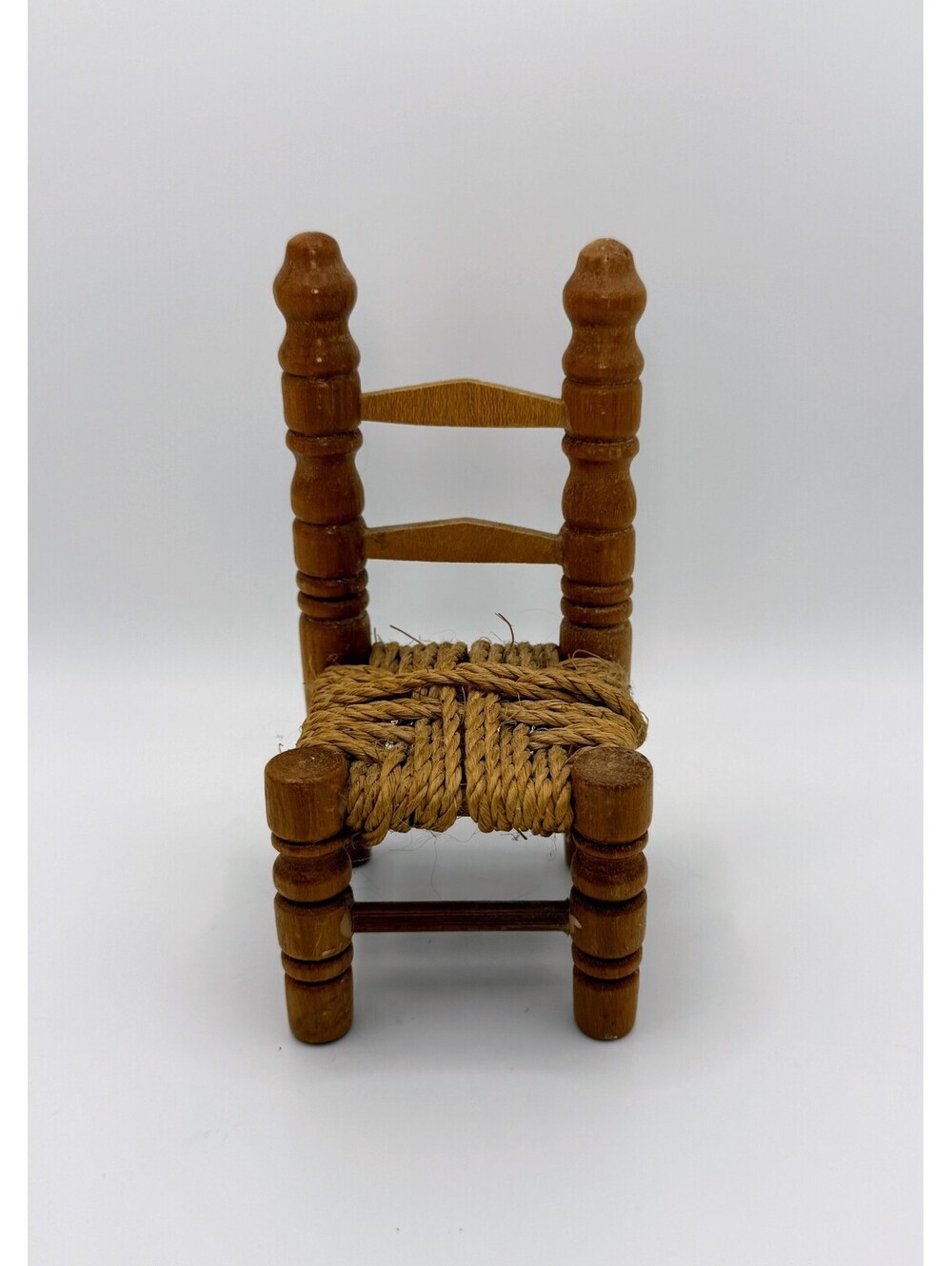 1:6 Scale Vintage Wood Spindle Chair Dollhouse Rope Woven Seat 1980s